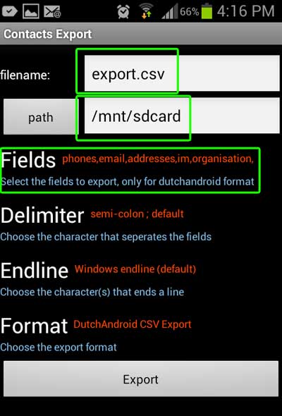 iPhone CSV Export