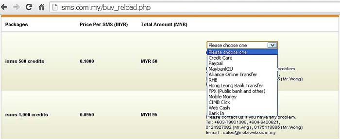 iSMS Credit purchase and credit reload